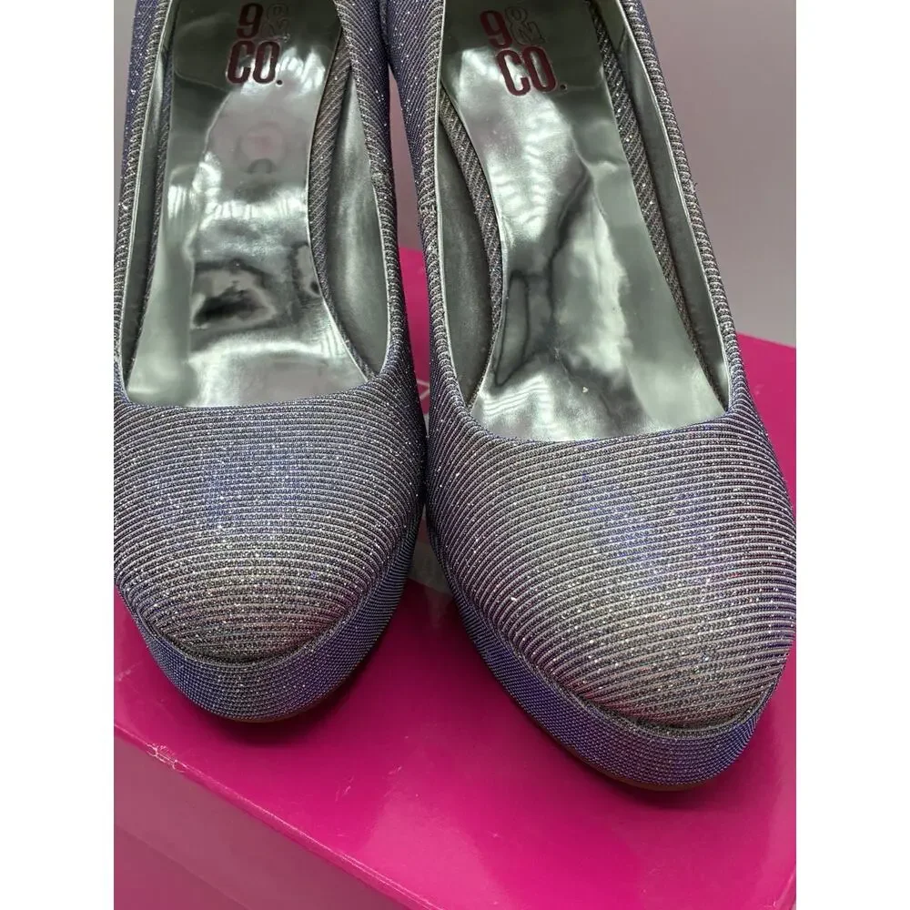 NEW 9&Co JJWildlove Purple Glitter Platform Pumps Heels Size 6M
